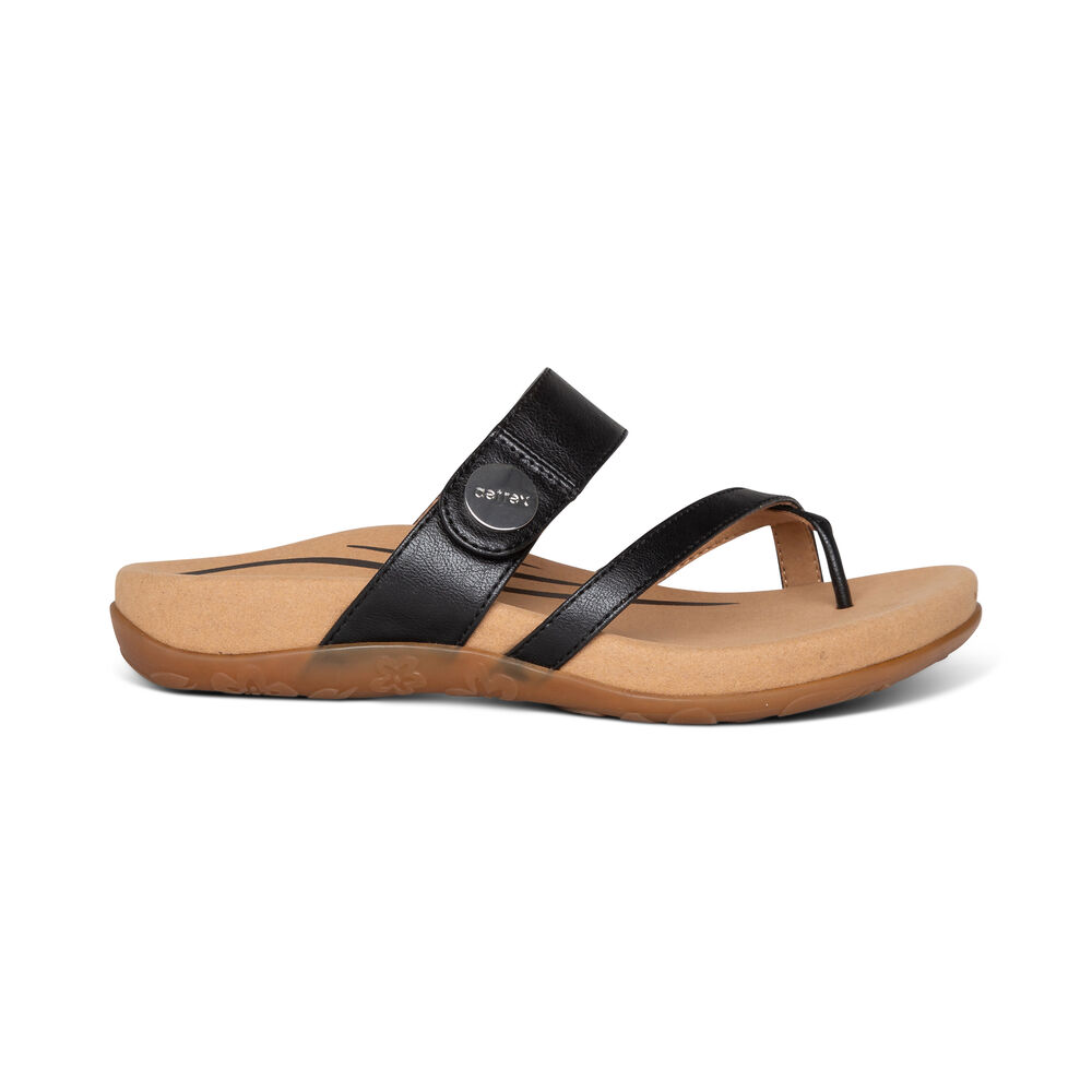 Aetrex Women's Izzy Adjustable Sandals - Black | USA 0HGLAW5